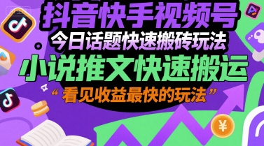 \”抖音快手视频号小说推文速搬玩法，快速收益实战技巧\”-小伟资源网