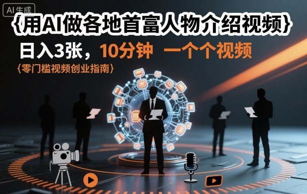 AI技术制作各地首富人物介绍视频，每日轻松完成3个，每个仅需10分钟-小伟资源网