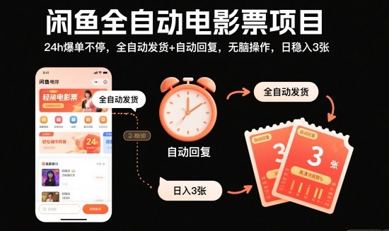 闲鱼全自动电影票项目：24小时自动接单发货，轻松实现稳定日收益-小伟资源网