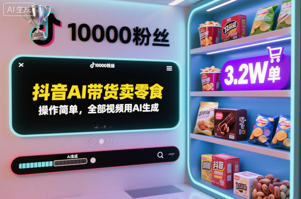 抖音AI带货零食账号实操案例：零粉丝起步，AI生成视频，单月销售3.2万单-小伟资源网