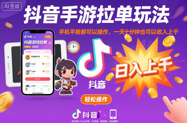 抖音手游拉单玩法揭秘：手机平板均可操作，每天十分钟轻松实现月入过千-小伟资源网