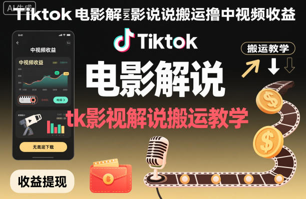 TikTok影视解说搬运教程：中视频收益实战指南-小伟资源网