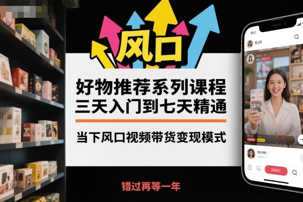 三天入门七天精通：视频带货变现模式全攻略，抓住风口快速赚钱-小伟资源网
