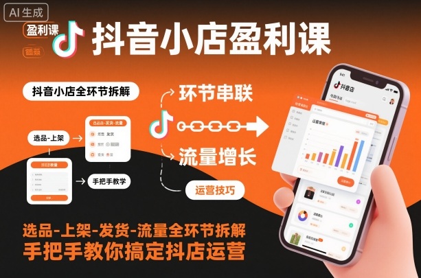 抖音小店盈利课-选品-上架-发货-流量全环节拆解,手把手教你搞定抖店运营