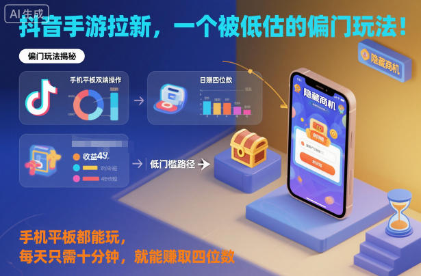 抖音手游拉新：一个被低估的赚钱偏门玩法，手机平板均可操作，每天十分钟轻松月入过千！-小伟资源网