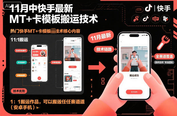 快手安卓端11月最新MT+卡模板搬运技术，支持全赛道1:1作品复制-小伟资源网