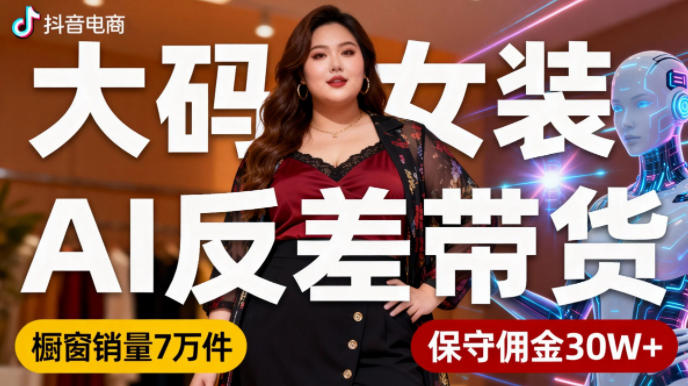 大码女装AI反差带货新玩法，日更6条视频实现橱窗销量7万件，月佣金超30万实战解析-小伟资源网