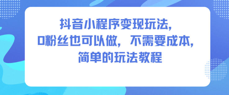 抖音小程序零成本变现玩法教程，无粉丝门槛，新手也能快速上手-小伟资源网