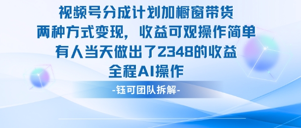 视频号分成计划结合橱窗带货新玩法，有人当天收益突破2348元-小伟资源网