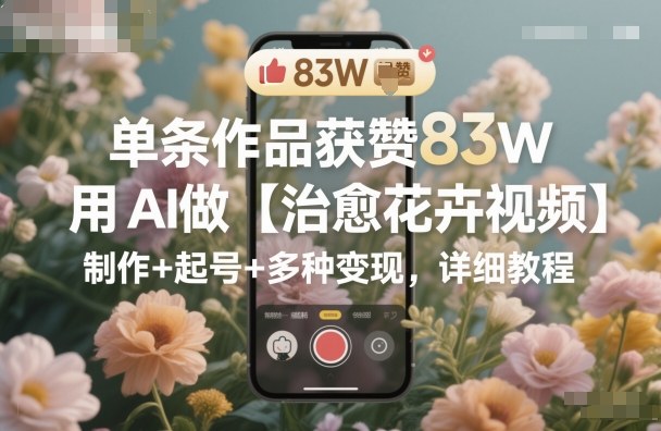 AI制作治愈花卉视频详细教程：83W获赞爆款制作、起号与多元变现全攻略-小伟资源网