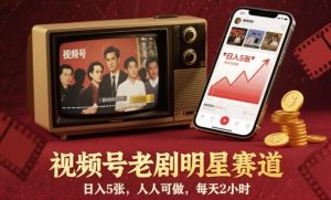 视频号老剧明星赛道日入5张,每天2小时轻松上手,适合普通人操作-小伟资源网