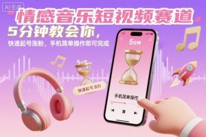 情感音乐短视频赛道快速起号涨粉教程：5分钟学会手机简单操作-小伟资源网